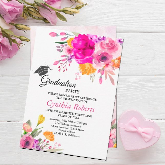 Wildblumen Frühjahr Abschluss Einladung (Wildflowers spring graduation invitation #floralgraduation #classof2024 #botanicalflowers
)