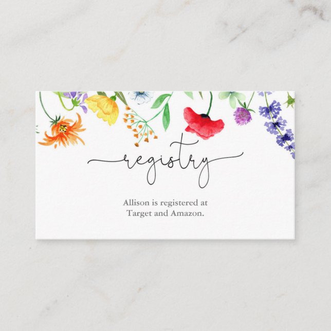 Wildblumen Frühjahrs-Baby-Brautparty-Registrierung Begleitkarte (Vorderseite)