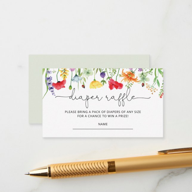 Wildblumen Frühjahrs-Kinderdusche Windeln Raffelka Begleitkarte (Vorderseite/Rückseite Beispiel)