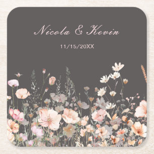 Wildblumen-Frühlings-Hochzeit in Rosa und Rosé Rechteckiger Pappuntersetzer