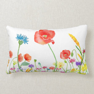 Wildblumen-Frühlingsblumen-Aquarell-Kissen Lendenkissen