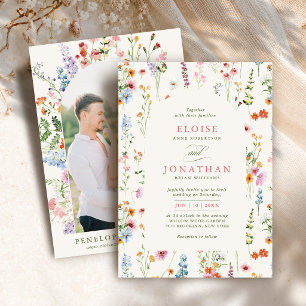 Wildblumen-Frühlingswiese-Garten-Foto-Hochzeit Einladung