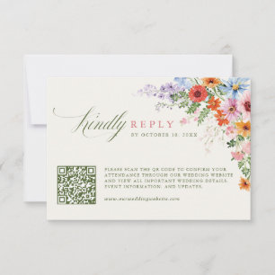 Wildblumen-Frühlingswiese-Garten-QR-Code-Hochzeit RSVP Karte