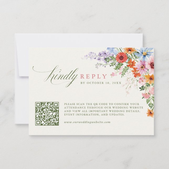 Wildblumen-Frühlingswiese-Garten-QR-Code-Hochzeit  RSVP Karte (Vorderseite)