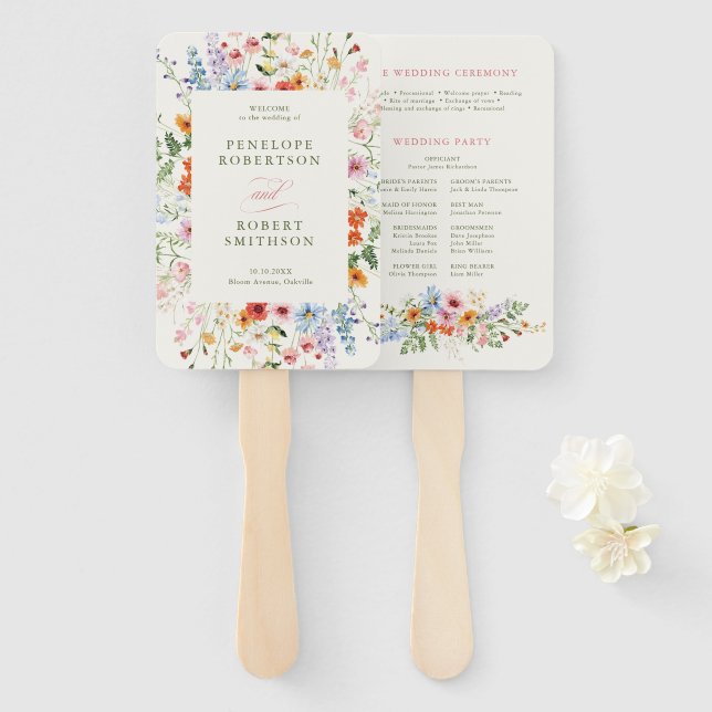 Wildblumen-Frühlingswiese-Garten-Rustical-Hochzeit Fächer (Vorne und Hinten)