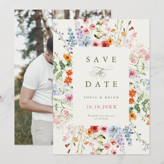 Wildblumen-Frühlingswiese-Garten-Rustikal-Boho-Fot Save The Date (Vorne/Hinten)