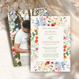 Wildblumen-Frühlingswiesen-Garten-Foto-Hochzeit Einladung