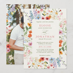 Wildblumen-Frühlingswiesen-Garten-Foto-Hochzeit Einladung