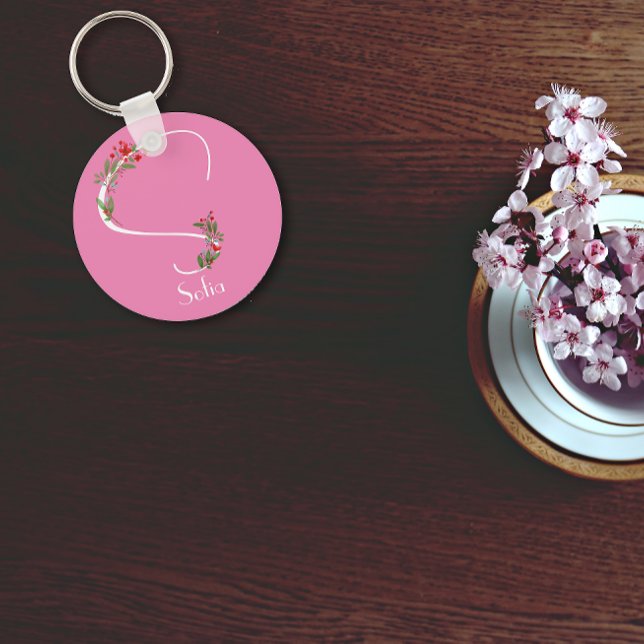Wildblumen für Aquarellfarben, monogramm pink Schlüsselanhänger (Von Creator hochgeladen)