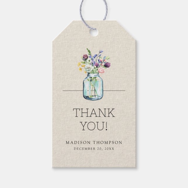 Wildblumen für Wasserfarben Linen Boho Brautparty Geschenkanhänger (Vorderseite)