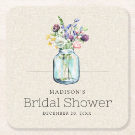 Wildblumen für Wasserfarben Linen Boho Brautparty Rechteckiger Pappuntersetzer