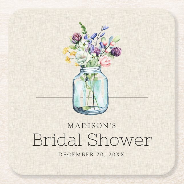 Wildblumen für Wasserfarben Linen Boho Brautparty Rechteckiger Pappuntersetzer (Vorderseite)