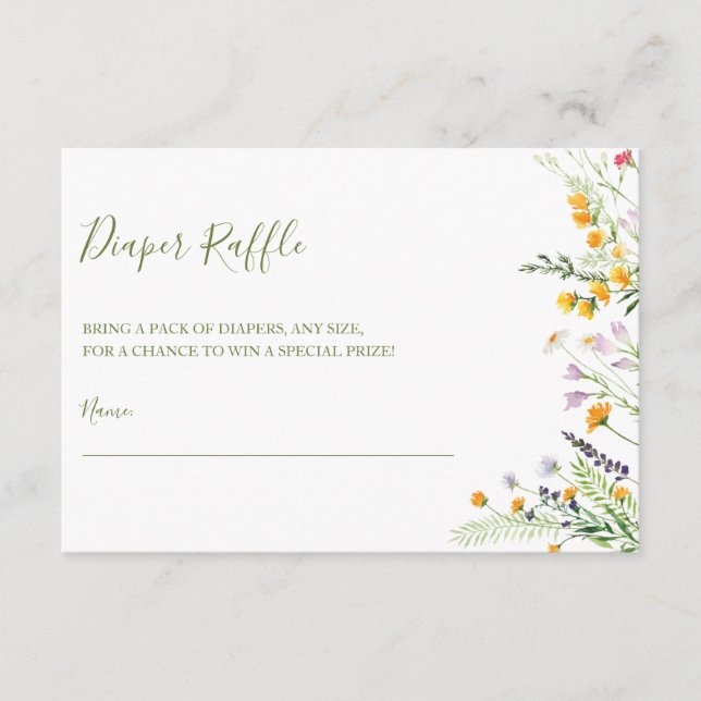 Wildblumen für Windeln Raffle Kinderdusche Begleitkarte (Vorderseite)