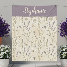 Wildblumen-Gänseblümchen-Lavendel-Cottagecore-Mono Fleecedecke