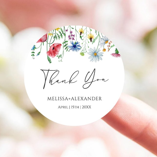 Wildblumen Garden Florals Wedding Runder Aufkleber (Von Creator hochgeladen)