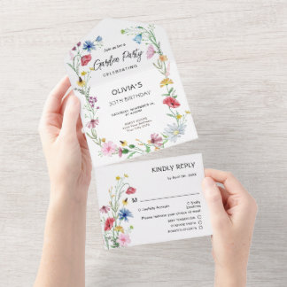 Wildblumen Garden Party Geburtstag All In One Einladung