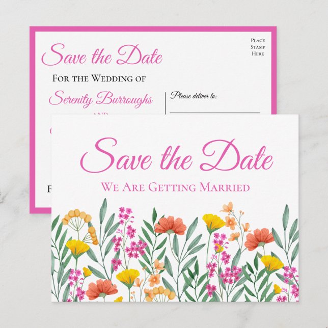 Wildblumen Garden Wedding Floral Save the Date Postkarte (Vorne/Hinten)