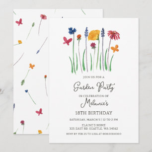 Wildblumen-Garten-Geburtstag Einladung
