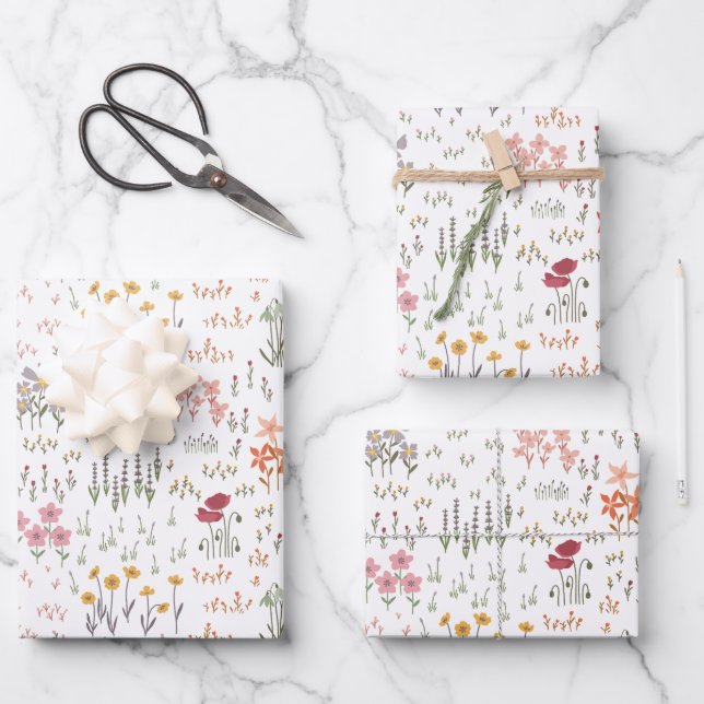 Wildblumen-Gartenmuster Geschenkpapier Set (Vorderseite)