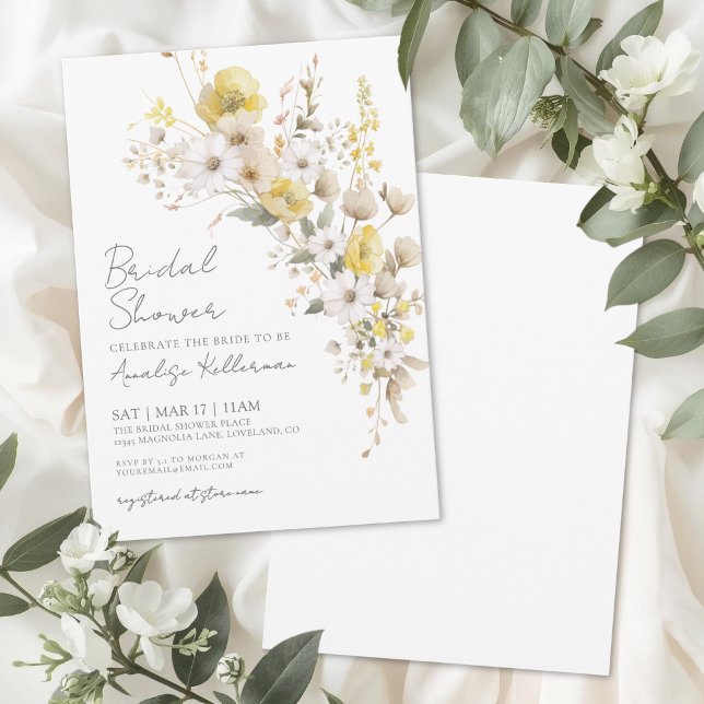 Wildblumen Gelbe Blumen Brautparty Einladung (Wildflower Yellow Floral Bridal Shower Invitation)