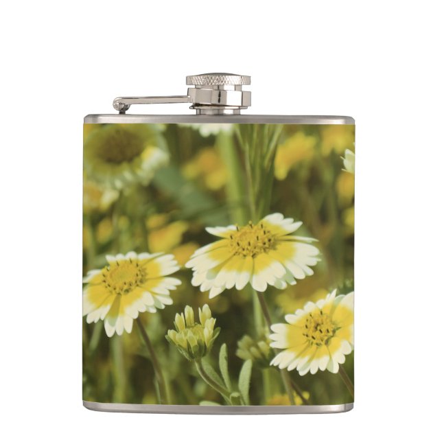 Wildblumen Gelbe und weiße Sonnenblumen Flachmann (Vorderseite)