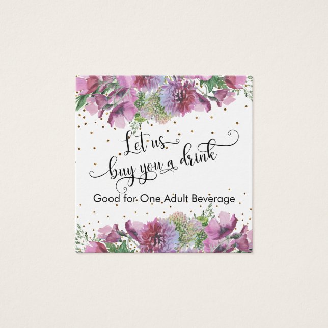 Wildblumen Gold Confetti Typografy Drinks Tickets (Vorderseite)