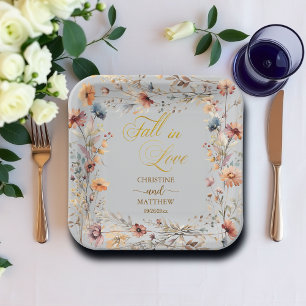 Wildblumen Gold 'Fall in Liebe' Elegante Hochzeit Pappteller
