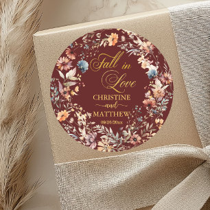 Wildblumen Gold 'Fall in Liebe' Elegante Hochzeit Runder Aufkleber