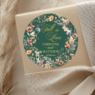 Wildblumen Gold 'Fall in Liebe' Elegante Hochzeit Runder Aufkleber