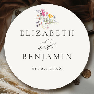 Wildblumen-Grace Moderne florale romantische Hochz Runder Aufkleber
