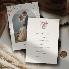 Wildblumen-Grace Moderne Wasserfarben-Foto-Hochzei Save The Date