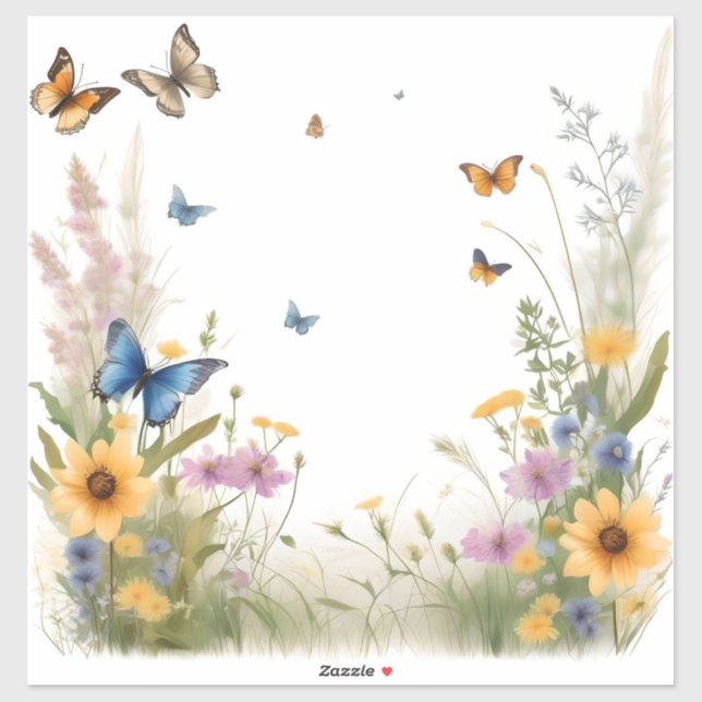 Wildblumen, Gräser und Schmetterlinge, Aufkleber (Blatt)
