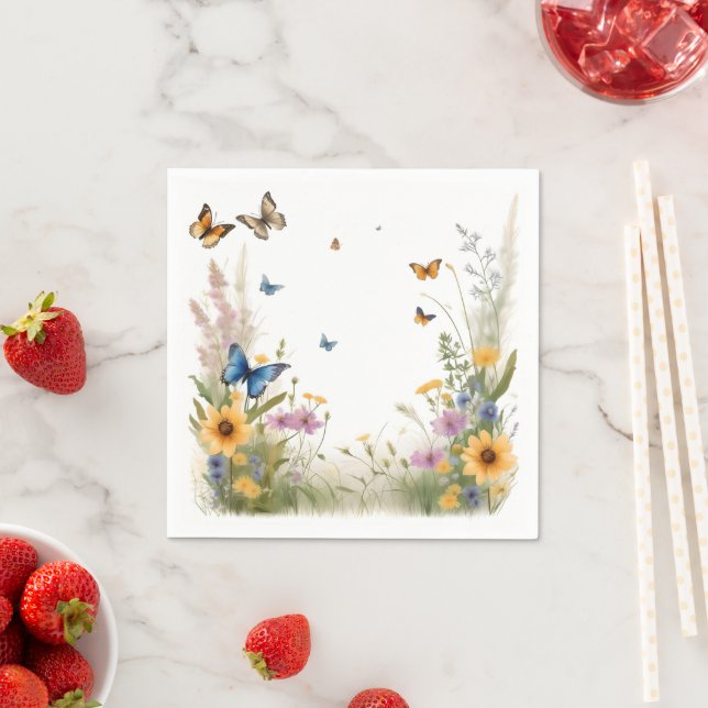 Wildblumen, Gräser und Schmetterlinge, Serviette (Beispiel)