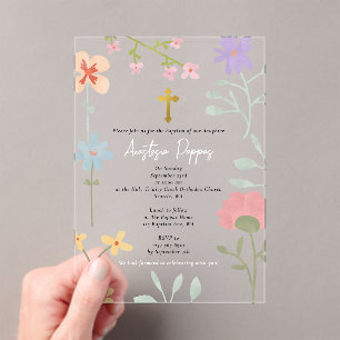 Wildblumen griechisch-orthodoxe Christening Taufe Acryleinladungen