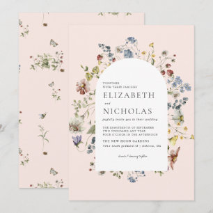 Wildblumen-Grün Botanische Hochzeit  Einladung