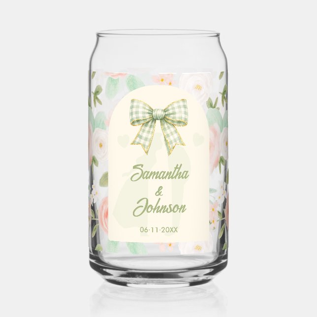 Wildblumen-Grün-Gingham-Band-Hochzeit Dosenglas (Links)