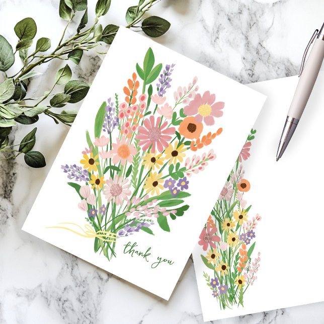 Wildblumen handbemalt Babydusche Dankeskarte (Wildflowers Handpainted Custom Baby Shower Thank You Note Card
)