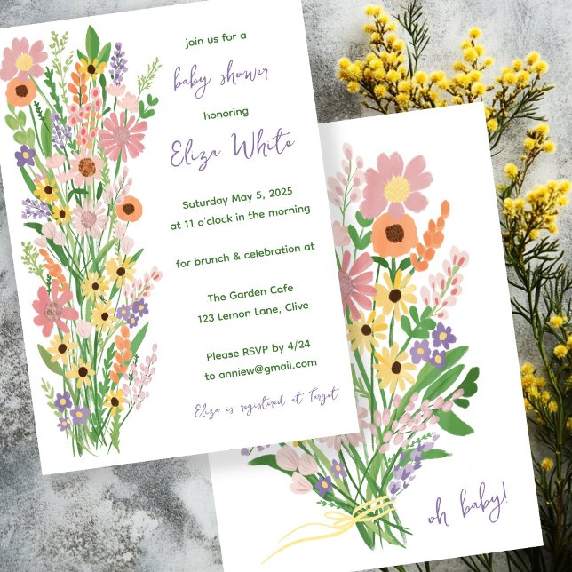 Wildblumen handbemalt Babydusche Einladung (Wildflowers Bouquet Handpainted Custom Baby Shower Invitation
)