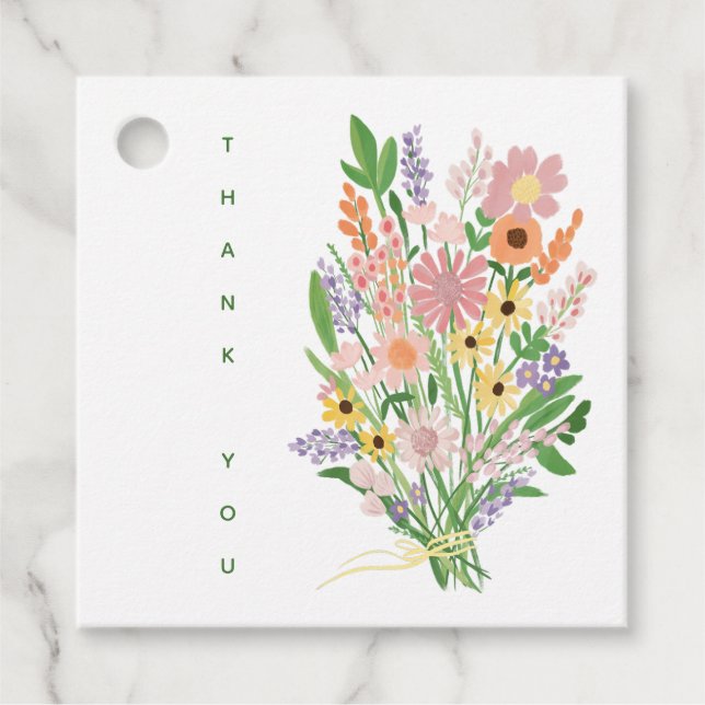 Wildblumen handbemalt Babydusche Geschenkanhänger (Vorderseite)