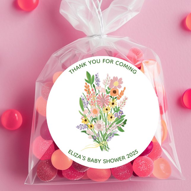 Wildblumen handbemalt Babydusche Runder Aufkleber (Wildflowers Handpainted Custom Baby Shower Classic Round Sticker
)