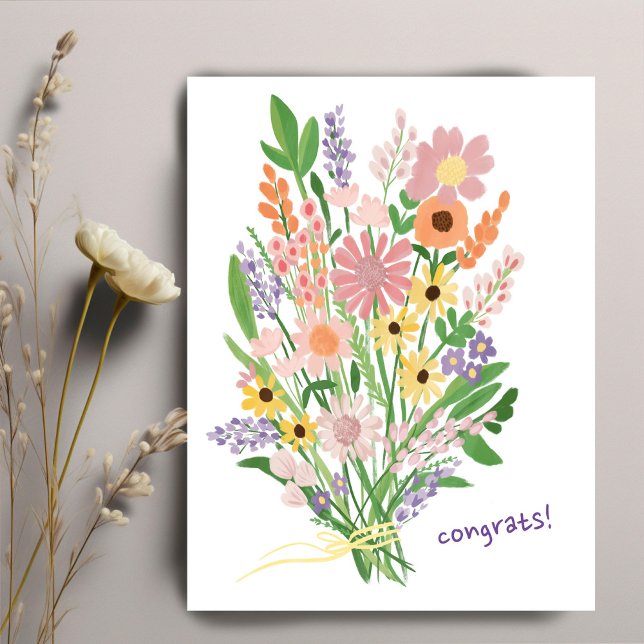 Wildblumen Handbemalt farbenfrohe Gouache Glückwun Postkarte (Wildflowers Handpainted Colorful Gouache Congratulations Postcard
)