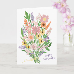 Wildblumen handgemalt Gouache Happy Birthday Karte