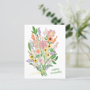 Wildblumen handgemalt Gouache Happy Birthday Postkarte