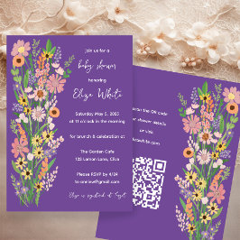 Wildblumen Handgemalt QR Code Baby Shower Einladung