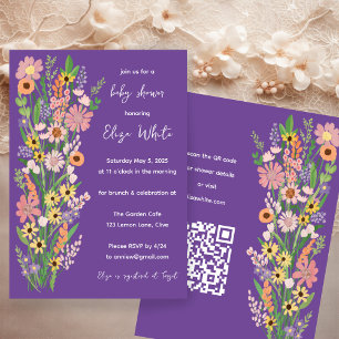 Wildblumen Handgemalt QR Code Baby Shower Einladung