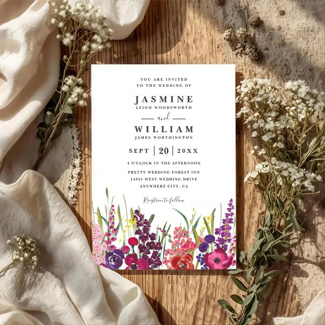 Wildblumen Handgemalte Florale QR-Code-Hochzeit Einladung (Von Creator hochgeladen)