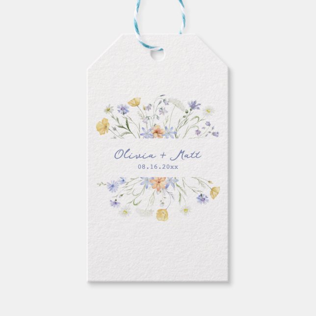 Wildblumen handgeschriebene Hochzeit Geschenkanhänger (Vorderseite)