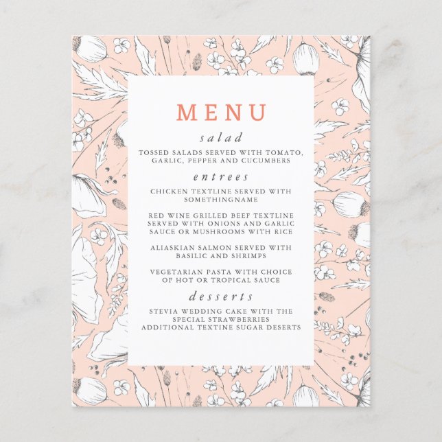 Wildblumen handgezeichnet Pfirsichhochzeit Flyer (Vorne)