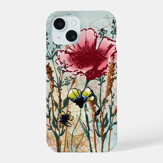 Wildblumen-Handyhülle mit Mixed Media iPhone 15 Hülle (Rückseite)