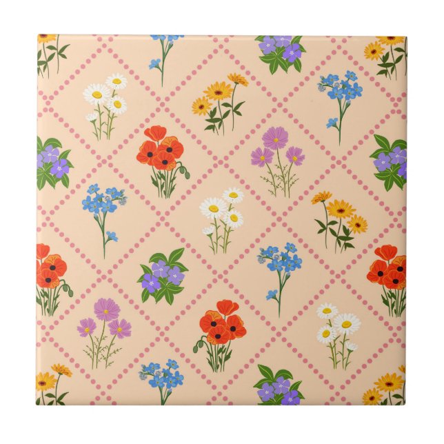 Wildblumen-Harlekin-Garten Fliese (Vorderseite)